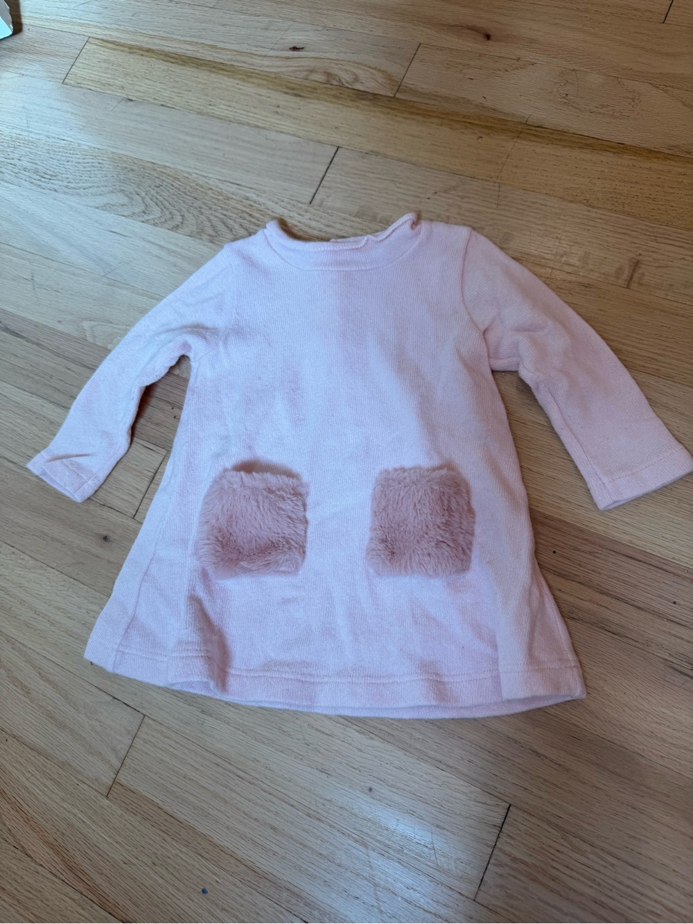 Baby girls la mascot Pink Knit Dress with Faux Fur Pockets